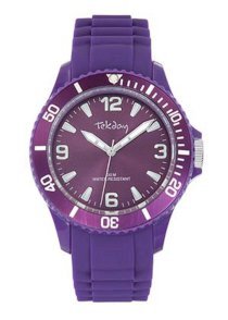 Tekday Men's 652926 Purple Plastic Case Silicone Strap Sport Watch