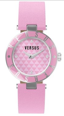  Versus Women's 3C71500000 Logo Pink Dial with Crystals Genuine Leather Watch