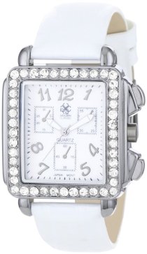 Golden Classic Women's 5165 gun/white "Silhouette" Rectangle Rhinestone Accented White Genuine Leather Watch