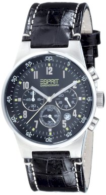 Esprit Men's ES000T31020 Black Leather Quartz Watch with Black Dial