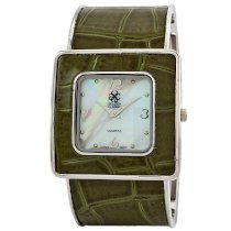 Golden Classic Women's 5153-green "Runway" Shiny Croco Leather Cuff Watch