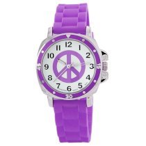 Golden Classic Women's 8129-Purple "Groovy Jelly" Peace-Sign Colorful Rubber Watch