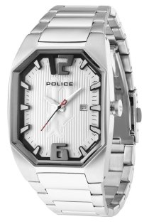 Police Men's PL-12895JS/04M Octane Octagon Silver Dial Stainless Steel Watch