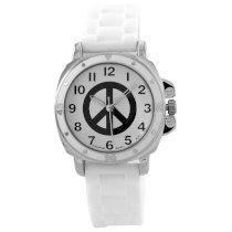 Golden Classic Women's 8129-White "Groovy Jelly" Peace-Sign Colorful Rubber Watch