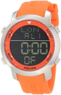 Police Men's PL-12898JS/02I Cyber Digital Chronograph Day-Date Orange Silicone Watch
