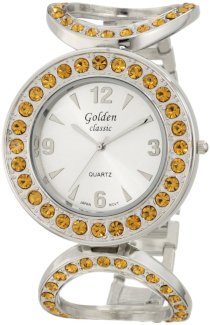 Golden Classic Women's 943 Silv/Topaz Spotlight Oversized Rhinestone Encrusted Watch