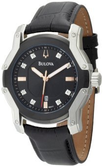 Bulova Men's 98D117 Diamond Black Dial Strap Watch