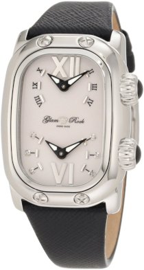 Glam Rock Women's GR72403 Monogram Diamond Accented Dual Time Black Leather Watch