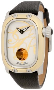 Glam Rock Women's GK2001 Monogram White Enamel Dial Black Leather Watch