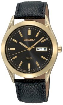 Seiko Men's SNE054 Solar Strap Black Dial Watch
