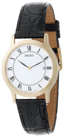 Seiko Men's SKP330 Dress Black Leather Strap Watch