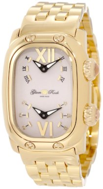 Glam Rock Women's GR72410 Monogram Diamond Accented Dual Time Gold Ion-Plated Stainless Steel Watch