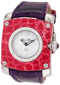 Glam Rock Women's GR50005 St. Barth Stainless Steel Dark Pink Leather Square Case Purple Alligator Watch