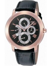 Seiko Men's Watch SRL008 Rose Gold Stainless Steel, Black Leather, Day & Date