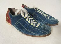 Vintage BSI Lace Bowling Shoes; Blue & Red Suede Leather w/ Leather Soles, 9.5