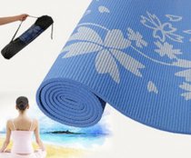 New 68"x24"x1/4"(6.3mm) Exercise Yoga Mat Pad Flower-Print Non-Slip W/Bag Blue