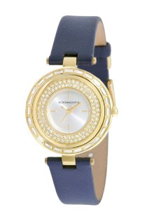 Đồng hồ BCBG Max Azria Women's BG6416 Essentials Round Gold Case - Stones Black Strap Watch