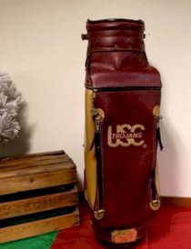Vintage USC Trojans Golf Bag Stand Cart Belding Sports Memorabilia Red Gold Used