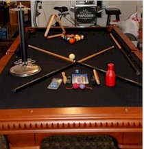 8 ft Slate Pool Table Black Felt Cues Light Balls all accessories
