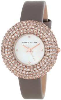 Đồng hồ Kenneth Jay Lane Women's 2506S-014 Mother-Of-Pearl Dial Crystal Accented Grey Silk and Leather Watch