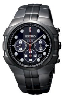 New Seiko Solar Black Ion Plated Chronograph Mens Watch SSC091