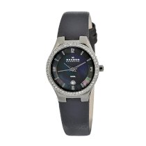 Skagen Women's 630SMLM Skagen Denmark Mother-Of-Pearl Dial Crystal Accented Leather Band Wo Watch