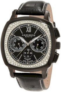 Akribos XXIV Men's AKR462BK Grandoise Multi Function Diamond Swiss Quartz Square Watch