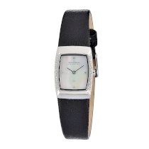 Skagen Women's 684XSSLB1 Skagen Denmark White Mother-Of-Pearl Square Leather Wo Watch