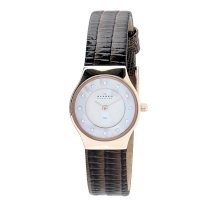 Skagen Women's 233XSRL8AD Brown Leather Band Swarovski Markings Mother-Of-Pearl Dial Watch