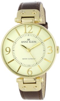 Đồng hồ AK Anne Klein Women's 109168IVBN Gold-Tone Round Brown Leather Strap Watch