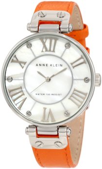 Đồng hồ AK Anne Klein Women's 10/9919MPOR Leather Silver-Tone Orange Leather Strap Watch