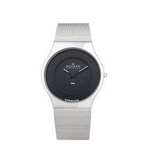 Skagen Men's 233XLSBPL Steel Platinum-Plated Case, Black Dial Watch