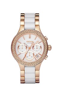 Đồng hồ DKNY Watch, Women's Chronograph Rose Gold Tone and White Ceramic Bracelet NY8183
