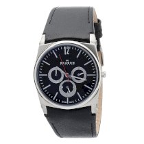 Skagen Men's 759LSLB1 Black Dial Chronograph With Black Leather Band Watch