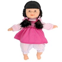 You & Me 12 inch Doll with Hair - Solid Pink Dress with Brown Hair and Tan Skin