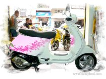 Dán decal xe Vespa LX lá thu hồng