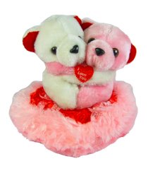 Tickles Pink & White Hugging Pair Teddy with Heart - 12 cm