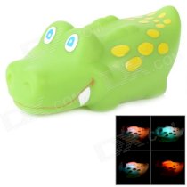 6102 Cute Children Bathing Funny Colorful LED Flashing Yellow Dot Crocodile Toy - Green