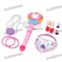 Cute Light Sound Effects Princess Magic Wand Toys Set for Kids - Pink