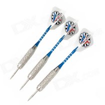 Cow Head Pattern Flight Professional Sharp Nickel Plated Iron Darts - Silver + Blue (3 PCS)