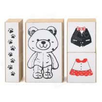 Cute Cartoon Bear Figure DIY Wooden Stamps Set - White + Black + Red (4 PCS)