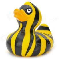 Zebra Stripes Pattern Rubber Latex Cute Duck Bath Toy for Kids - Black + Yellow