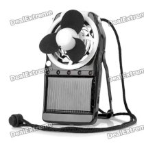 2-in-1 Solar Power/USB Rechargeable 3-Blade Fan with 5-LED White Light Flashlight - White + Black