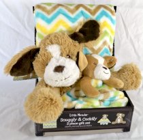 Little Miracle Adorable Snuggly & Cuddly 3 Pieces Gift Set with a Plush Dog Infant Baby 