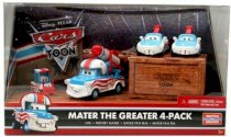 Disney / Pixar Cars Toon 155 Die Cast Car Mater The Greater 4Pack Lug, Rocket Mater, Mater Fan Mia Mater Fan Tia