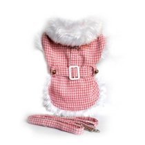 Beverly Hills Houndstooth with White Fur Dog Harness Coat