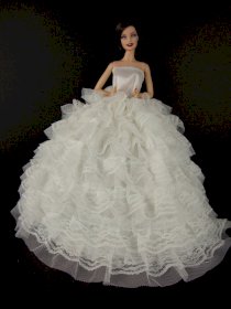 Beautiful White Gown with Tons of Ruffles Ball Gown Made to Fit the Barbie Doll