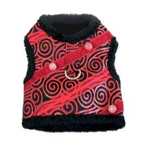 Ruby Red Brocade Minky Plush Dog Harness with Leash