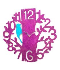 Sai Enterprises Pink Mdf Wood Tree Bird Glittery Wall Clock