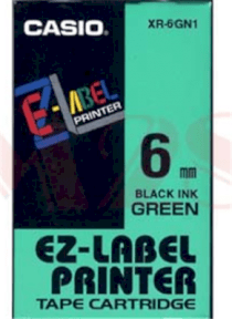 Nhãn in Casio XR-6GN1 (chữ đen nền xanh lá 6mm)